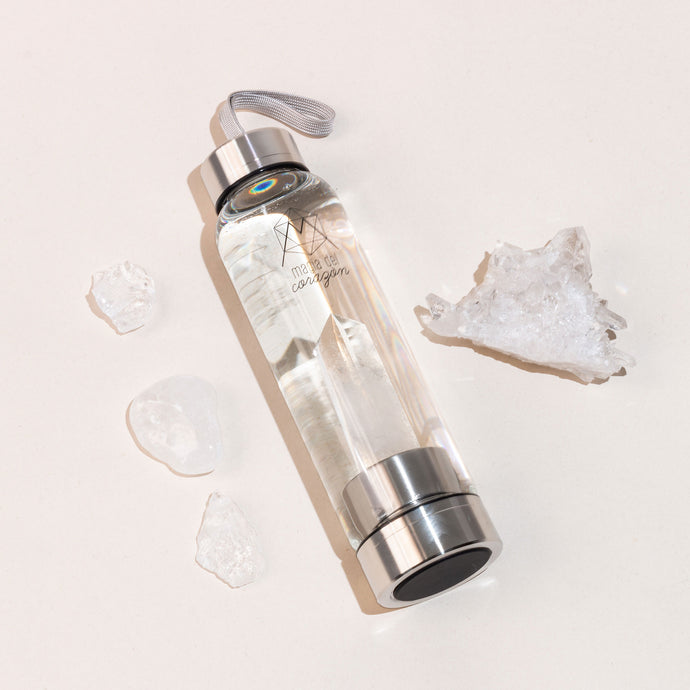 Botella de agua de cristal - Cuarzo transparente - Curación natural del  bienestar - Vidrio/acero inoxidable